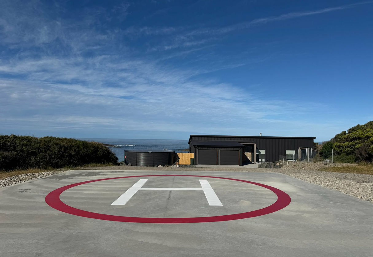 Helicopter on the private helipad at King Island